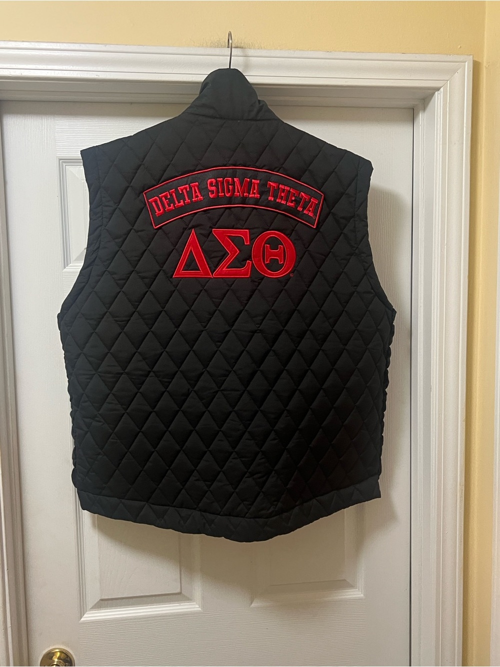 Delta Black Quilted Vest with Red Delta Sigma Theta Embroidery